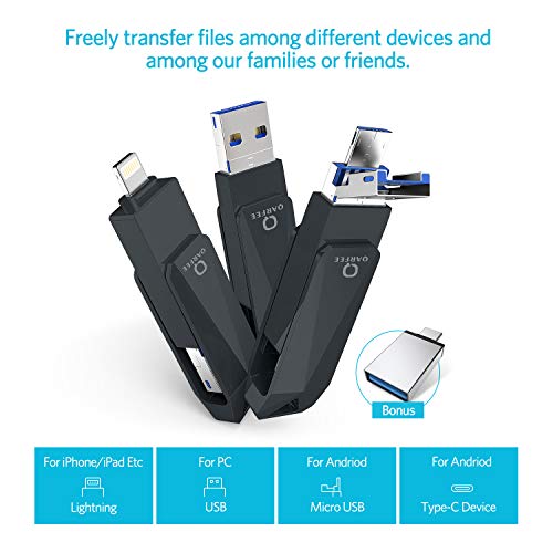 Universal Flash Drive 128 GB, QARFEE USB 3.0 Jump Drive External Storage Memory Stick Pen Flash Drive Compatible for iPhone, iPad, iPod, Mac, iOS/Android Phone and PC, Black-Gray - Thumbnail 2