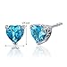 Peora Swiss Blue Topaz Heart Stud Earrings 925 Sterling Silver, Solitaire Scroll Gallery, 2 Carats Total 6mm, Friction Back, Sparkling Blue Gem Earrings, December Birthstone Earrings
