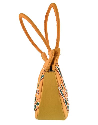 belladona small pot cut mirror work bag in yellow