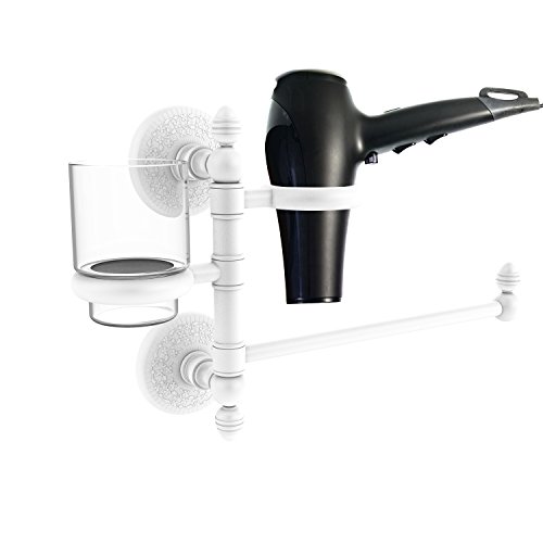 Allied Brass MC-GTBD-1-WHM Monte Carlo Collection Hair Dryer Holder and Organizer, Matte White