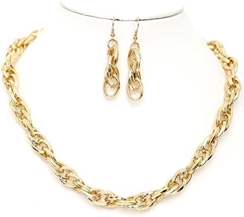 CN0190 FASHION INTERTWINED CHAIN LINKS NECKLACE AND EARRINGS SET (GOLD)