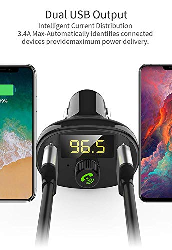 Bluetooth FM Transmitter,Bluetooth Car Kit, 5V 3.1A Dual USB Ports Charger, Hands-Free Calling, U-Disk MP3 Player(AZWang-BT23)