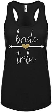 Bride Tribe Arrow and Glitter Heart Tank Top (Large, Black)