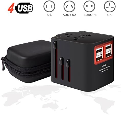 Travel Adapter, International Plug Adapter Worldwide Universal Travel Power Adapter with 4 Smart Charging USB Ports, Wall Charger AC power Outlet Adaptor Plug Converter for USA EU UK AUS Asia
