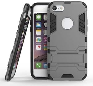 COMPLETE PROTECTION COMBO KIT: [2-in-1 iPhone 7 Iron Man Shockproof Case with Kickstand(Gray)] + [2-Pack iPhone 7 Tempered Glass Screen Protector]-Free Retail Packaging