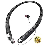 Bluetooth Headphones DolTech Wireless Headphones with Retractable Earbuds Neckband Headset with Mic Sport Sweatproof Stereo Earphones (16 Hours Work Time, Noise Cancelling, Bluetooth 4.1) (Black)
