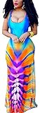 ETCYY Women's Sexy Print Maxi Dress for Evening Party Summer Straps Sundress