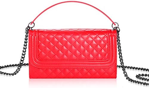 Bosam iPhone Xs MAX case Ladylike iPhone Leather Wallet Crossbody Purse with Chain Strap Credit Card Holder Cover for Woman (Red)