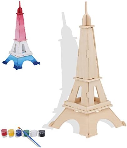 iPuzzle DIY 3D Wooden Puzzle Toys for Kids Includes Painting Tools - Mini Eiffel Tower