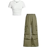 Azmxynol Tween Girls Clothes 2 Piece Outfit T-Shirt Top + Cargo Pants Teen Girl Clothing Set, Sizes 7-15 Years