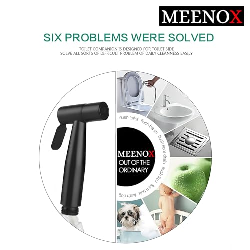 MEENOX - (Black) Handheld Portable Bathroom Shattaf with 1T-Valve - 1.5M Shower Hose - 1 wall mount Bracket - 2 Nails & Glue - Complete Set of Bidet sprayer for toilet