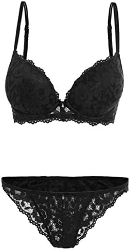 HongXander Women Lace Brassiere Push Up Bra Sets Underwear (75, Black)