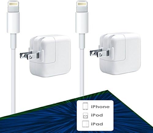 iPad Charger [2 Pack] - 6ft (2) USB Sync and Charge Cable with 12W Wall Charger (2) for New iPhones &amp; iPads