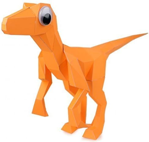 Papercraft Dinosaur Puzzle Velociraptor in Orange by Kit Rex - 3D Paperboard Craft with Mess Free Assembly 36 Inches Long by Kit Rex