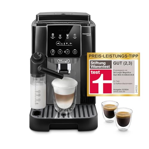 Magnifica Start - Perfetto Kaffeevollautomat mit LatteCrema-Milchaufschäumer, 4 One-Touch-Getränke, Cappuccino Kaffeemaschine, Soft-Touch-Bedienfeld, Schwarz-Grau (ECAM222.60.BG)