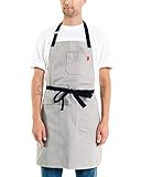 Caldo Cotton Kitchen Apron - Mens and Womens Professional Chef Bib Apron - Adjustable Straps with Pockets and Towel Loop (Grey)