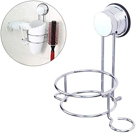 Hair Dryer Holder Strong Vacuum Suction Cup Hair Dryer Stainless Steel Wall Mount Hair Dryer Bracket Holder Storage Stand Support Wire Shelving for Bathroom Bedroom (Silver)