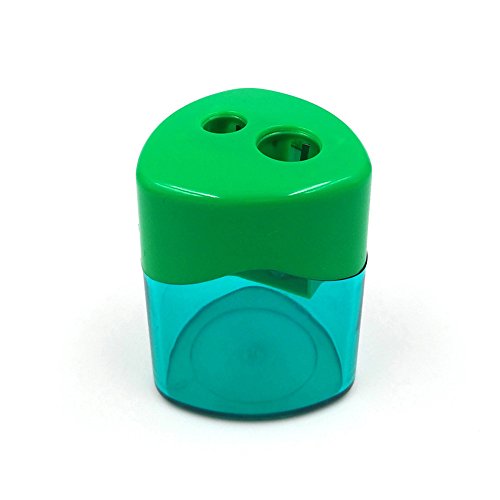 Yexpress Pack of 12 Assorted Colors Plastic Manual Pencil Sharpener Set Double Holes Triangular Shape With Cover and Receptacle for School and Work