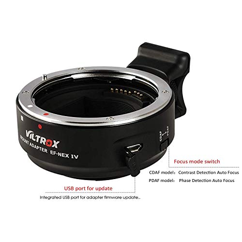 Viltrox EF-NEX IV High-Speed Auto-Focus Lens Mount Adapter Converter for Canon EF Lenses to Sony E Mount A9 A7 A7R A6300 A6500 NEX Series DSLR Cameras (Aperture Control, PDAF/CDAF Mode, USB Upgrade)
