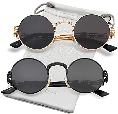 Steampunk Sunglasses with Metal Frame, 100% UV Blocking Lens Retro Steampunk Polygon Metal Frame Hippie Glasses Metal  main image 3