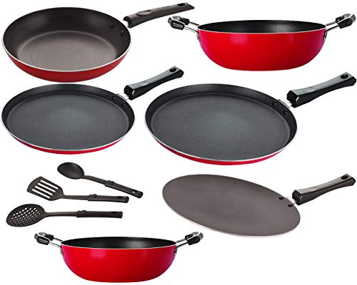 Nirlon Classic Range Aluminium Non-Stick Cookware Gift Set 9Pcs [2.6Mm_Ft13_Ct_Kd13_Kd14_Ft10_Tp24_3Spn]
