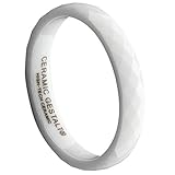 White Ceramic Ring by CERAMIC GESTALT® - 4mm Width. Faceted Design. (Avail. Sizes 5 to 14).