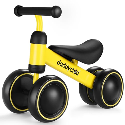 DADDYCHILD Baby Balance Bike for 12-24 Month Toddler, Toys for 1 Year Old Kids, No Pedal Infant 4 Wheels Baby Walker, Ride On Toys for Boys & Girls, Best First Birthday Gifts Children (Yellow)