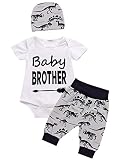 3PCS Baby Boy Outfit Set Baby Brother Dinosaur Tops Pant Romper (White01, 3-6 Months)