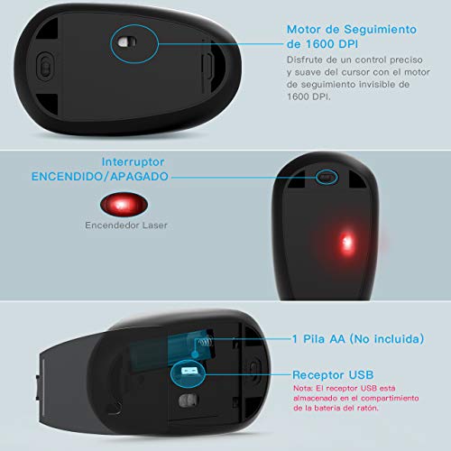 WisFox Packs de Teclado y Ratón Inalámbrico, 2.4GHz Slim Combo de Teclado y Ratón Inalámbrico Avanzado Tamaño Completo con Receptor USB Nano para Computadora Portátil, PC, QWERTY Español
