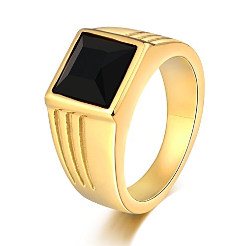AMDXD Jewellery Men Stainless Steel Wedding Band Square Cubic Zirconia Gold Black Ring Size 11
