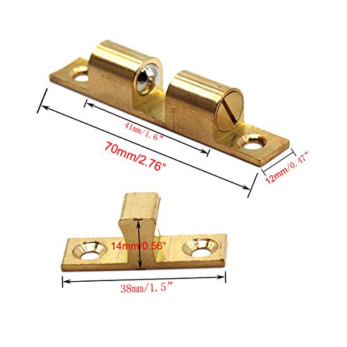 70MM Ball Catch Omitfu Set of 5 Solid Brass Adjustable Double Ball Tension Roller Catch Latch Hardware Fitting for Cabinet Closet Furniture Door with Screws