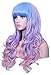 Deifor Long Rainbow Unicorn Wavy Wigs Multi-color Heat Resistant Hair with Blunt Bangs Harajuku Style Cosplay Halloween Wigs(Light Blue/Purple/Pink)