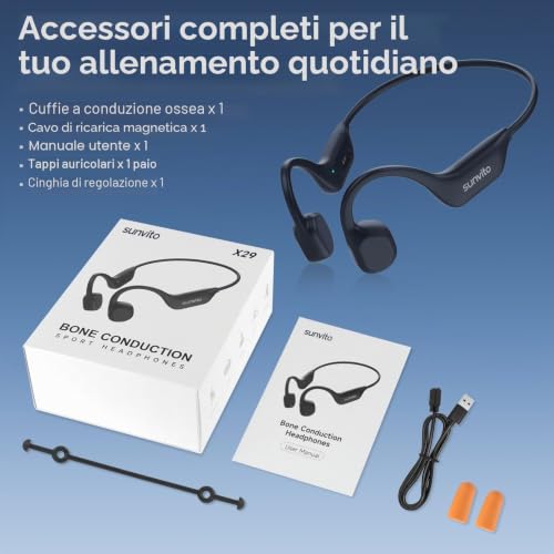 Cuffie a Conduzione Ossea Bluetooth 6.0, Auricolari Wireless Open Ear, Impermeabili IPX6, Connettività Doppia, 10 Ore di Autonomia, Cuffie Sportive per Corsa, Ciclismo e Palestra