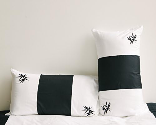Embroidered Zen Bamboo Standard Pillow Cases/Covers, Black/White, Set of 2 (20" x 26")