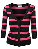 J.TOMSON Women's Striped V-Neck Button Down Cardigan