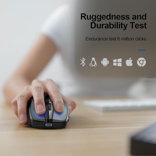 TECKNET Bluetooth Mouse, Wireless Mouse Bluetooth Rechargeable (Tri-Mode: BT 5.0/3.0+2.4G), 4800DPI Adjustable, Silent Ergonomic Wireless Mouse for Laptop PC Computer, Windows Mac OS,6 Buttons, Gray