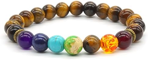 Zhubling7 Chakras Gemstone Bracelet Lava Stone Tiger Eye Crystal Reiki Healing Balancing Beaded