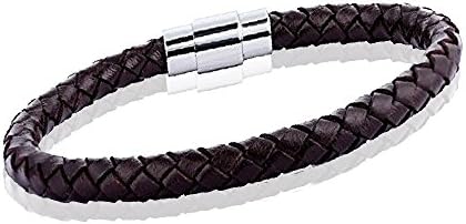 Bella Jewelry Mens Women Genuine Leather Laps Braided Bracelet Magnetic Clasp Wristband 7.5 Inch