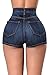 Tengo Women's High Waist Buttocks Denim Shorts(Blue,M)