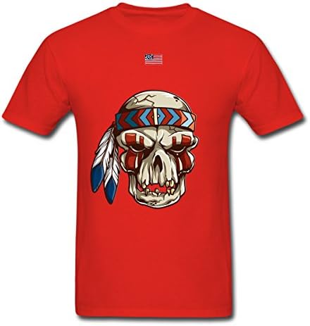 Native American Big Chief Skull With US Flag Feather Graphic Men's Unisex T-shirt 064 (Red, XXX-Large)