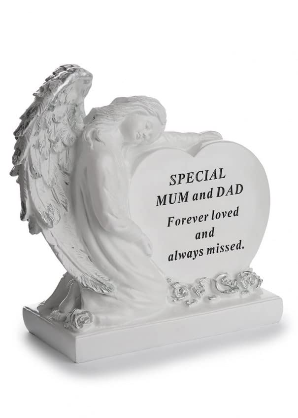 David Fischhoff Sentiment Angel Heart Graveside Remembrance Plaque Ornament - Mum & Dad