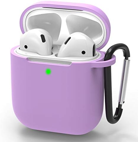 Airpods Case Portable Protective Upgrade Silicone Skin Cover with Anti-Lost Carabiner[Front LED Visible] Soft Washable Silicone Headphone Case Compatible with Airpods 2&1 Accessories - Lavender