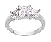 CloseoutWarehouse Princess Cut Cubic Zirconia Three Stones Ring Sterling Silver (Color Options, Sizes 2-15)