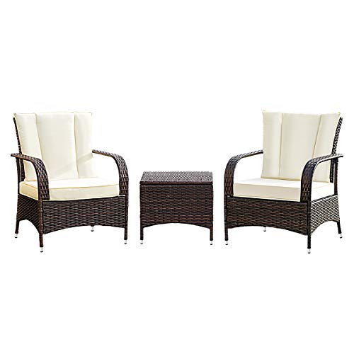 TANGKULA 3 Piece Patio Furniture Set Wicker Rattan Outdoor Patio Conversation Set with 2 Cushion ...