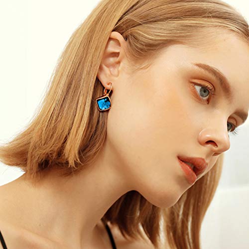 Dangle Earrings For Women Stainless Steel 14K Rose Gold Plated Earring Cubic Zirconia Leverback Hypoallergenic Drop Earring Blue