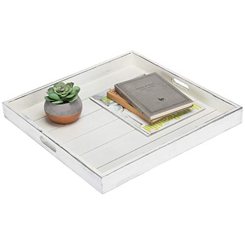 MyGift Vintage White Wood Large Ottoman Tray for Living Room, 19Inch