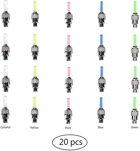 20 PCS of Led Flash Tyre Wheel Valve Cap Light for Bike Bicycle Motorbicycle Wheel Light Tire (4 x Red, 4 x Yellow, 4 x Blue, 4 x Green, 4 x Colorful)