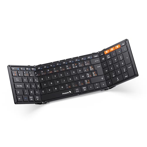 ProtoArc XK01 Foldable Bluetooth Keyboard, AZERTY Portable Wireless Keyboard with Numeric Keypad, Full-Size Rechargeable Folding Keyboard for Android Windows iOS Phone Tablet iPad