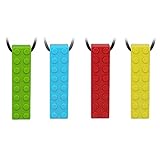 4Pcs Pack of Sensory Chew Necklace, Food-Grade Silicone Chewing Toys Teether Toys for Kids, Boys and Girls with Autism, ADHD, Oral Motor Teething & Biting Needs