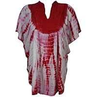 Women's Red Blouse Top Tie Dye Boho Chic Kimono Caftan Tops